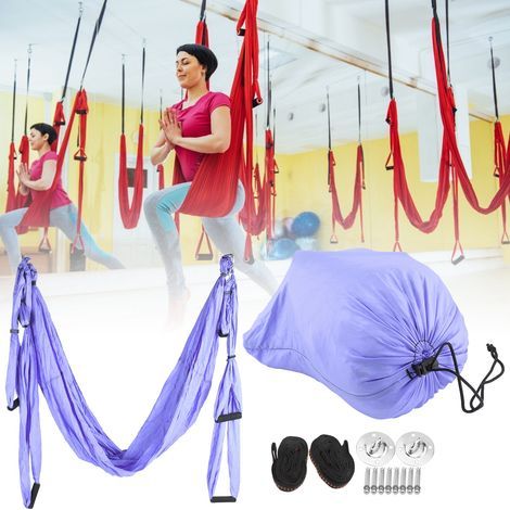 Hamaca de yoga antigravedad ligera, accesorio de fitness para el hogar, columpio de yoga azul y morado (1/5)