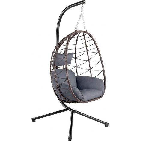 Poltrona Sospesa Con Supporto Sedia Amaca Da Giardino Con Cuscini Struttura In Acciaio Pieghevole Portata 130 Kg Per Terrazzo Balcone Interno Esterno Design Moderno Marrone (1/3)