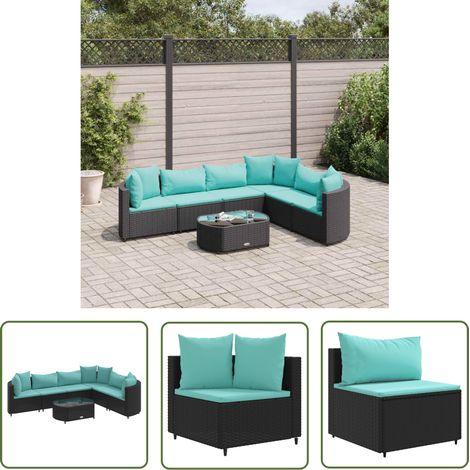 The Living Store 7-tlg. Garten-Sofagarnitur mit Kissen Schwarz Poly Rattan - Gartengestelle - Gartenmöbelset - PE-Rattan Möbel - Outdoor Sofa - Lounge Set (1/5)