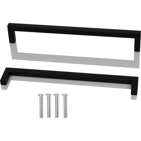 2pcs Poignee de Meuble Cuisine Noir, Acier Inox Poignées Meubles Carrée Entraxe 256 mm, pour Commode Salle de Bain, Tiroirs, Armoires, Placard, avec des vis