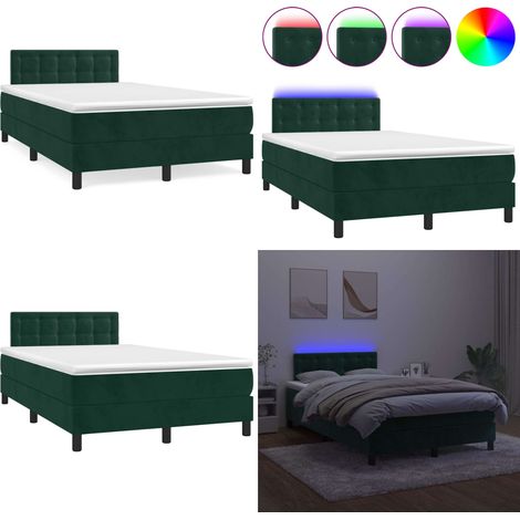 Sommier à lattes de lit avec matelas LED vert foncé 120x190 cm - Lit Plateforme - Lit Design - Lit Velours - Lit Avec Éclairage Led - Lit Double - Home & Living (1/5)