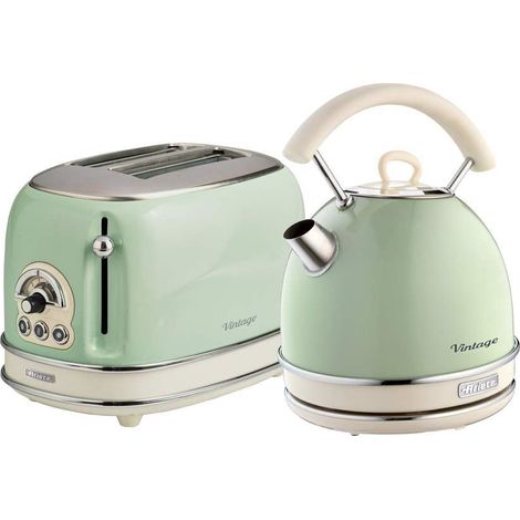 Ariete ARPK11 Retro Style Dome Kettle and 2 Slice Toaster Set, Vintage Design, Green