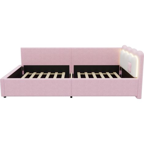 Letto a divano 90 x 200 cm con illuminazione LED d'ambiente, MDF, rosa (1/5)