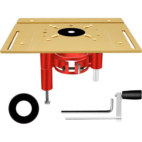 Plateau de levage pour toupie manuel Kit système de levage pour défonceuse Base de table de scie à table Insert métal noir et doré (1/5)