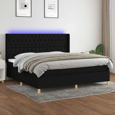 Sommier à lattes de lit matelas et LED Noir 200x200 cm Tissu (1/5)