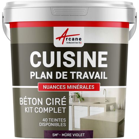 Béton ciré cuisine, plan de travail, crédence, évier sol et mur revêtement mural décoratif kit complet - 5 m² (en 2 couches) Mure Violet - ARCANE INDUSTRIES