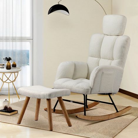 Rocking chair en tissu teddy beige 91 × 57 × 51 cm – fauteuil relax avec repose-pieds – charge 150 kg
