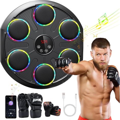 Machine de Boxe Musicale, Grand Modèle Mural Professionnel Entraîneur de Boxe avec Électronique LED Coloré et Bluetooth,12 Vitesses et Mode, pour Enfants et Adultes,Usage Familial ou Gym (1/5)
