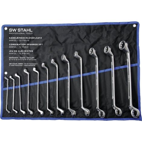 SW-Stahl 01512L Doppelringschlüssel-Satz 6-32 mm, 12-teilig tief gekröpft I Ringschraubenschlüssel I Doppel-Schraubenschlüssel Set I Ringschlüssel-Set gekröpft (1/2)