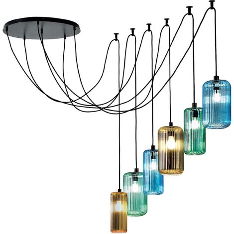 Sospensione vetro multicolor gea luce raika bt6 ne e27 led lampada soffitto decentramento moderna