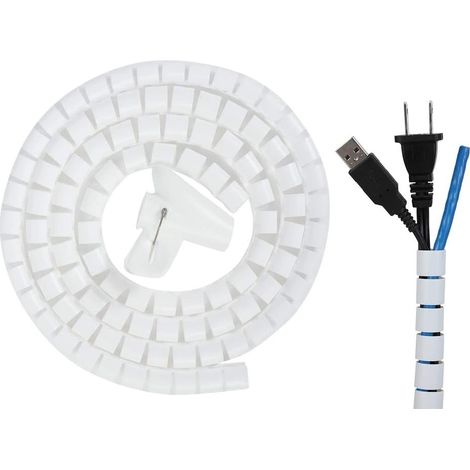Gaine de gestion de câbles blanche de 10 m avec kit de clips d'organisation, enrouleur spiralé flexible pour câbles Ethernet, TV, PC, audio, ordinateur portable. (1/5)