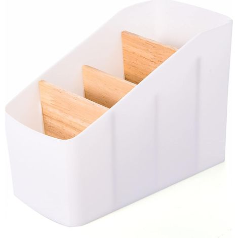 Boite De Rangement Bureau - Bois Naturel 5 Compartiments Amovibles - Organisation Bureau Papeterie Stylos Télécommandes Cosmétiques - 1 Pièce (1/5)