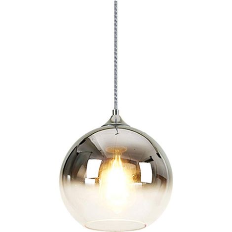 Suspension sphérique en verre dégradé, luminaire moderne E27 (Argent, 20 cm)