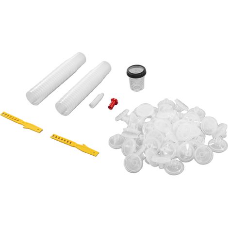 Pistolet à peinture jetable, revêtements de tasse et système de couvercle, 50 couvercles standard de 6 onces (160 ml), 1 dur avec anneau de retenue, 10 bouchons