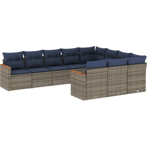 10-teiliges Gartensofa-Set mit Kissen, grau, Polyrattan vidaXL (1/5)