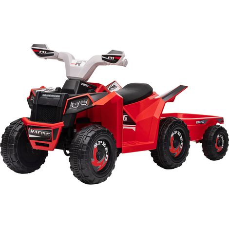 Quad électrique enfant remorque 2,5km/h autonomie 50min 18 mois-3 ans 25kg rouge