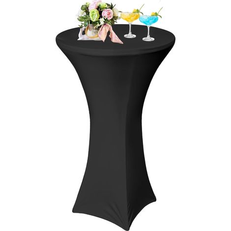 1 Housse De Table Ronde Extensible 60x110cm Noir Pour Cocktail Mariage Bar