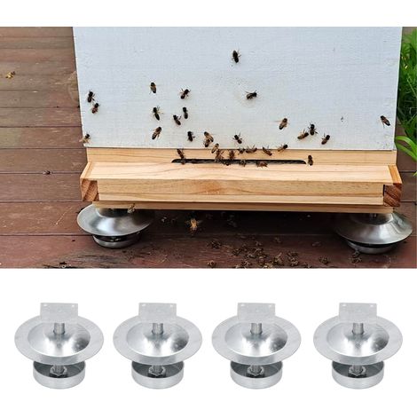 4 Sets/Verkauf von Bienenstöcken mit Edelstahlfüßen gegen Ameisen, Ameisenschutzvorrichtung für Bienenstöcke, insekten- und feuchtigkeitsabweisender Basis mit Schraubbefestigung. (1/5)