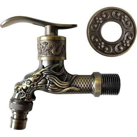 Robinet Vintage Laiton Antique, Robinier Jardin Style Rétro, Dragon Sculpté, Cuisine Salle de Bains Extérieur, Mitigeur Ancien (1/4)