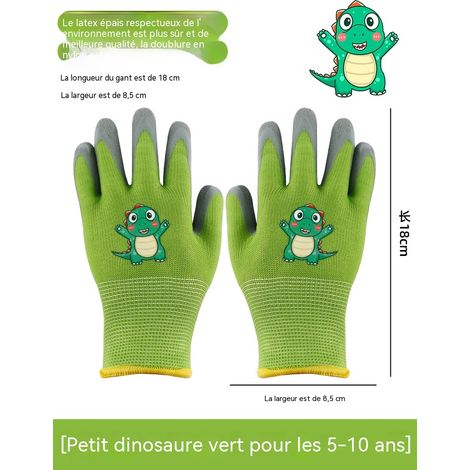Gants de jardinage pour enfants, gants antidérapants en latex épais, respirants, avec motif mignon, adaptés aux enfants de 5 à 10 ans-vert (1/5)