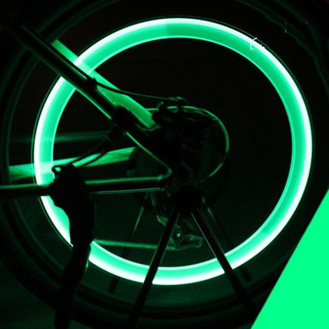Lot de 2 lampes de valve de pneu pour roue de moto, décoration universelle pour la conduite de nuit, compatible avec voiture, moto et vélo (vert). (1/4)