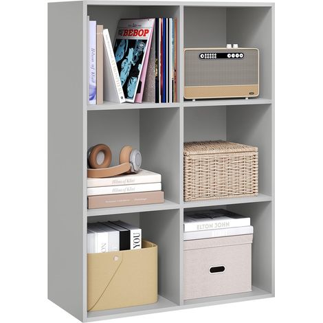 WOLTU Armadietto Libreria Basso a 6 Cubi, Scaffale Porta Libri, Mobiletto Multiuso Legno, Moderno e Semplice, Grigio