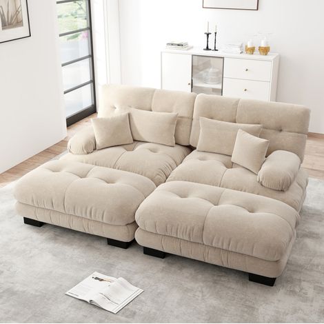Sofá salón modular chenilla con otomanas café OKMYHOME (1/5)