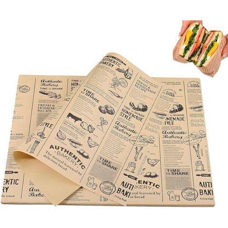 Lot de 100 feuilles de papier sulfurisé de style journal, 28 x 38 cm, Imperméable et très résistant à la graisse (1/5)