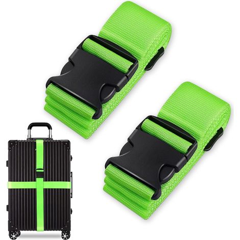 Accessoires de voyage : sangles de bagage épaisses avec boucle à dégagement rapide, sangles de bagage de voyage réglables pour valise (vert, lot de 2) (1/5)