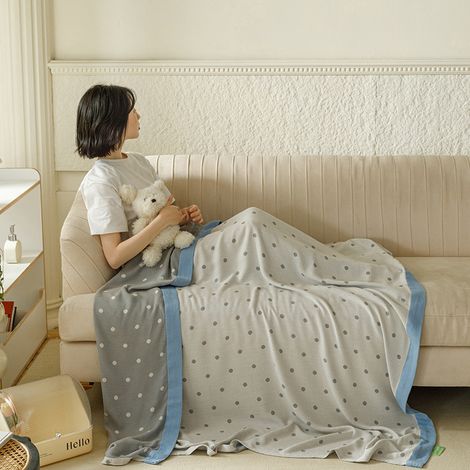 Plaid gaze bambou coton frais pour été, couverture fine enfant, tapis sieste canapé (1/4)
