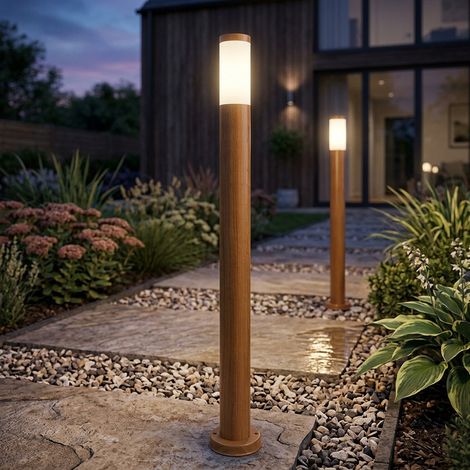 Lampadaire, lampe d'extérieur, lampe de jardin, lampadaire, lampe de chemin, terrasse IP44, acier inoxydable aspect bois, 1x douille E27, DxH 12,7x110 cm, lot de 2 (1/5)