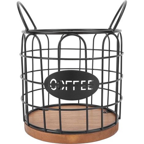 Porte-capsules de café, contrepoids en fil de fer, base en bois, panier de rangement pour capsules de café de cuisine, couleur noire. (1/5)