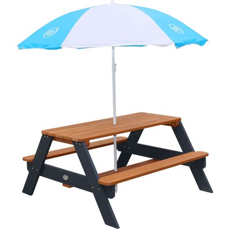 Axi Nick Table Pique Nique Avec Parasol Anthracite & Marron  95 X 97 X 48 Cm - Table De Pique Nique Enfant Pour Le Jardin, Table Picnic, Table Picnic Bois