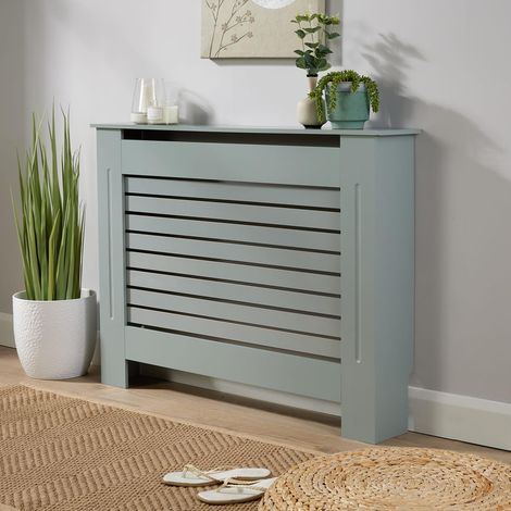 Medium Grey Radiator Cover Wooden MDF Wall Cabinet Shelf Slatted Grill York (1/5)