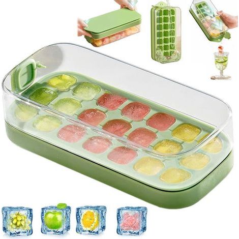 Bac a Glacon avec Couvercle - Moule Glacon en plastique 21 Blocs - Sans Bpa - Remplissage Rapide et Sans Toucher (1/4)
