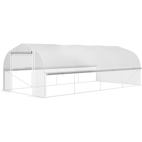 Serre de plain pied de 6 x 3 x 2 m, 8 fenêtres, porte, moustiquaires, structure métallique, blanche (1/5)