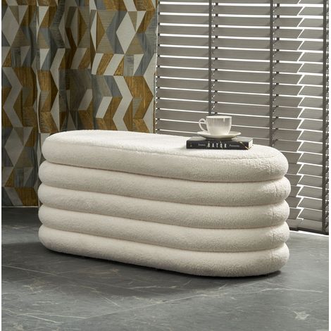 Banc couleur crème en tissu bouclé avec coffre de rangement Nikola (1/5)