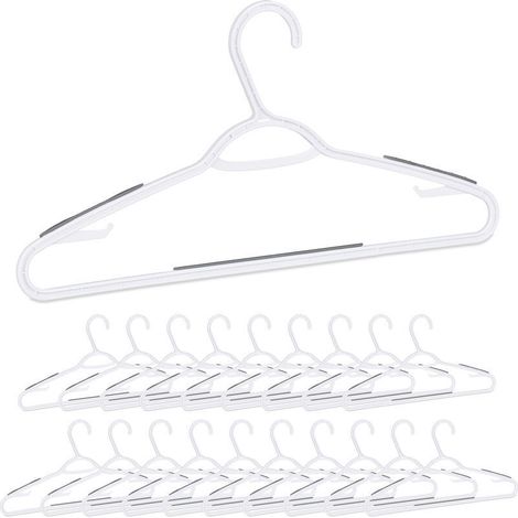 Cintre en plastique bandes antidérapantes set de 20 encoche traverse porte-cravate, blanc (1/5)
