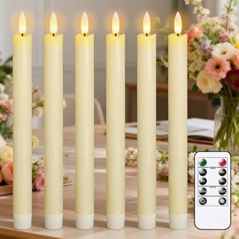 Eldnacele LED Stabkerzen avec Timerfunktion, flackernde Flamme Echtwachskerzen avec télécommande, Elfenbein Stabkerzen (1/5)