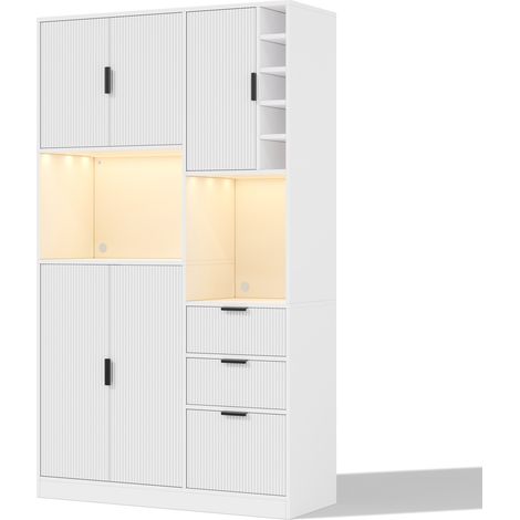 Aparador alto de cocina con LED, enchufes, 3 cajones y botellero 105x40x180 cm (1/5)