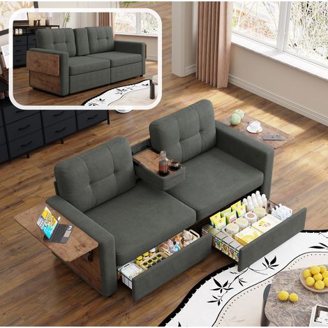 Sofá de 2 plazas 178x71x57,5 cm de chenilla gris oscuro con almacenaje - CHICFURN (1/5)