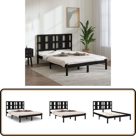 Cadre de lit sans matelas noir 140x190 cm bois de pin massif - Cadre De Lit - Lit Double - Bois Massif - Lit Design - Literie