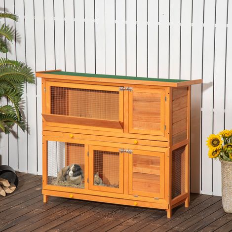 Cuniculaire de jardin en bois avec maison et enclos à 2 étages, 122x48x100 cm (1/5)