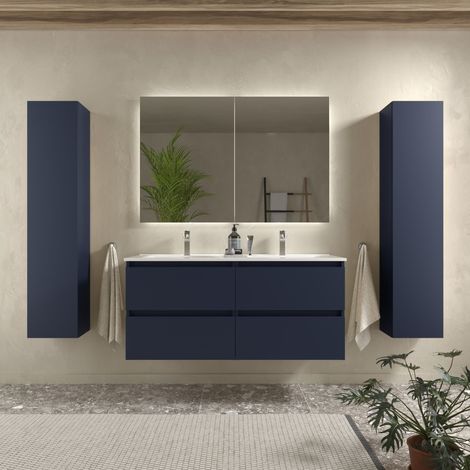 Cygnus Bath – Meuble de salle de bain 120cm – Vasque en porcelaine blanche – Tiroirs à fermeture amortie – Finition résistante à l'humidité
