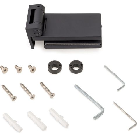 Emuca Cerniera per anta in vetro, cerniera orizzontale con forcella da 40 mm, per anta da 8-12 mm, alluminio e acciaio, verniciato nero (1/5)