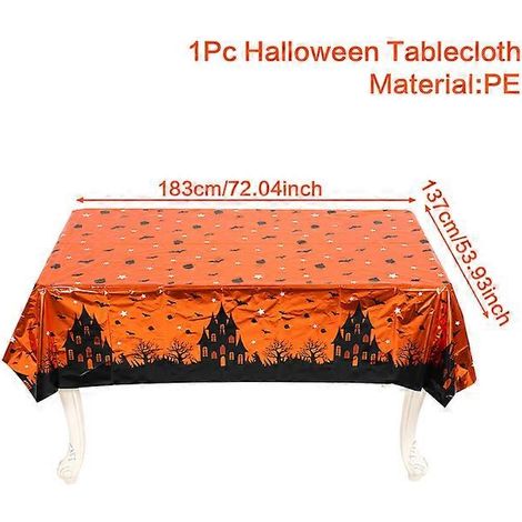 Nappe jetable Halloween, motif citrouille, fantôme, chauve-souris et château, nappe métallisée pour fête d'Halloween, décoration d'Halloween 202413 (1/5)