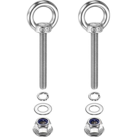 M8 x 60mm Boulon À Œil À Épaulement, 2 Pcs 304 Acier Inoxydable Anneau De Levage Boulon À Œil Fileté Avec Écrous Autofreinés À Collerette Ressorts Et Rondelles Plates (1/5)