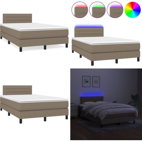 Sommier à lattes de lit matelas et LED taupe 120x190 cm tissu - Sommier Tapissier - Lit Avec Led - Matelas À Ressorts Ensachés - Têted Lit Ajustable - Éclairage LED - Home & Living (1/5)