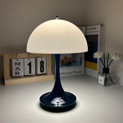 Lampe de table champignon sans fil, lampe de bureau rechargeable, lampe de chevet LED rétro, 3 couleurs de gradation de la température, Noir (1/5)