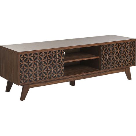 Meuble TV Buffet Design Effet Bois Foncé avec 2 Compartiments à Portes Spacieux Meuble Tendance pour Intérieur Rétro Beliani (1/5)